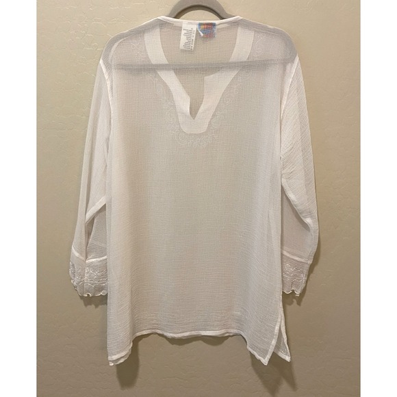 NWOT Sand N Sun Women's White Sheer Embroidered V‑Neck Swim Cover Up Top XL - Picture 3 of 11